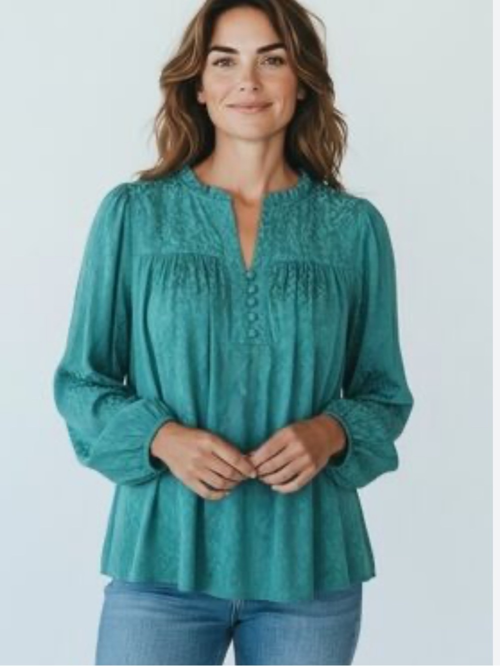 Current Air Turquoise Long Sleeve  Blouse